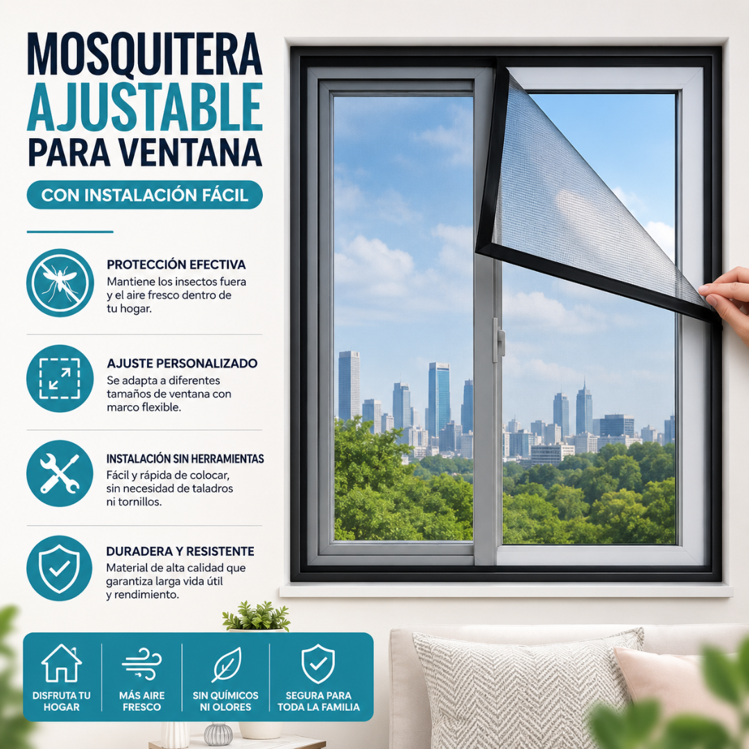 MOSQUITERA AJUSTABLE PARA VENTANA CON INSTALACIÓN FÁCIL - Aire fresco sin insectos