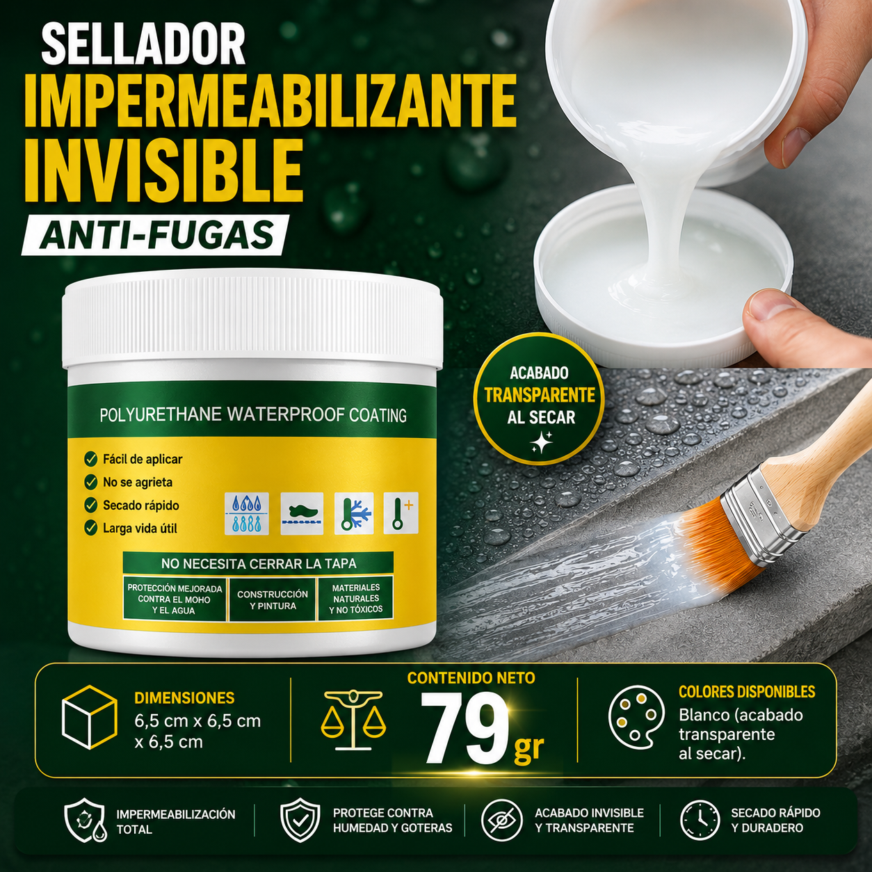 SELLADOR IMPERMEABILIZANTE INVISIBLE ANTI-FUGAS – Sella filtraciones sin cambiar el acabado