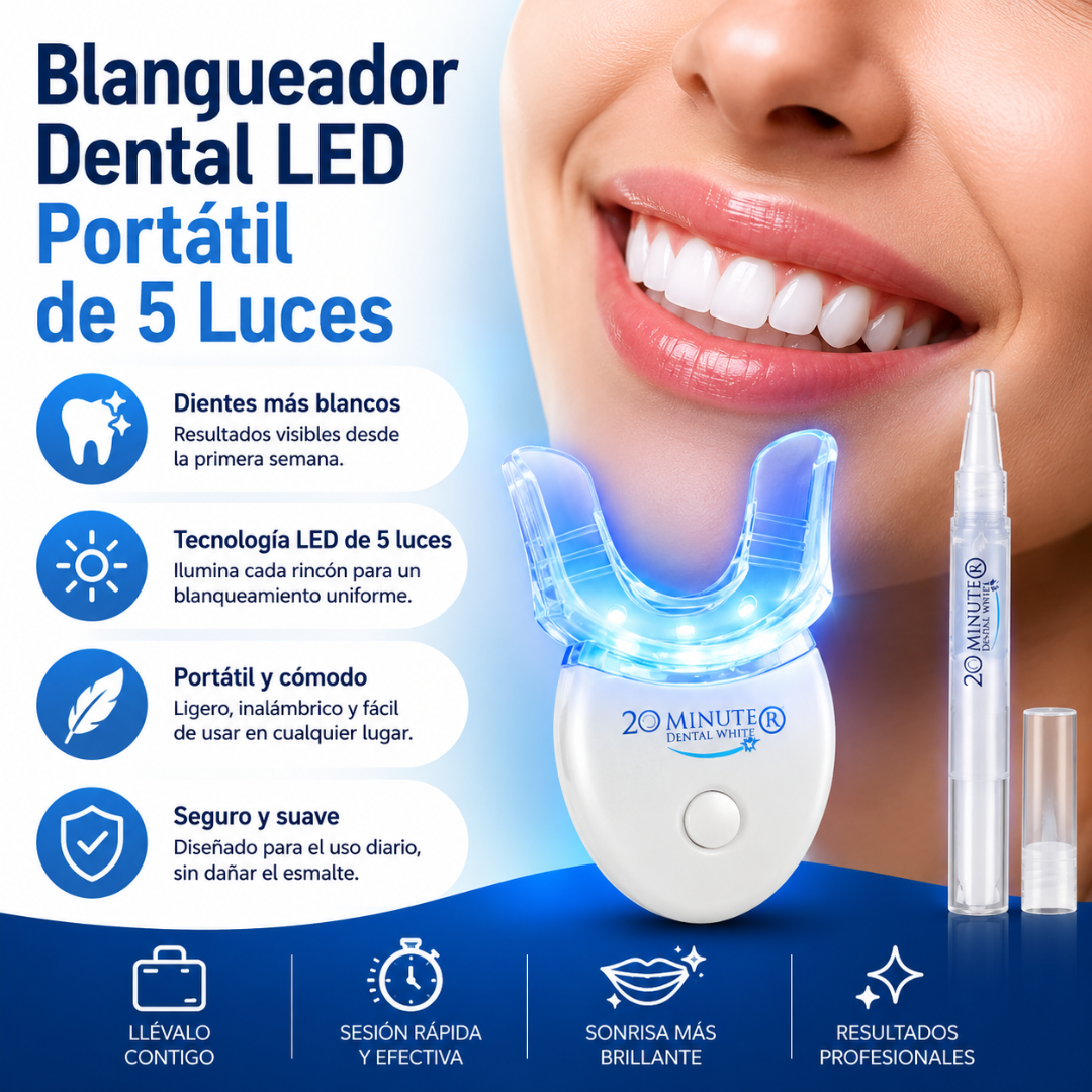 KIT BLANQUEADOR DENTAL LED PORTÁTIL DE 5 LUCES – Sonrisa más blanca en minutos