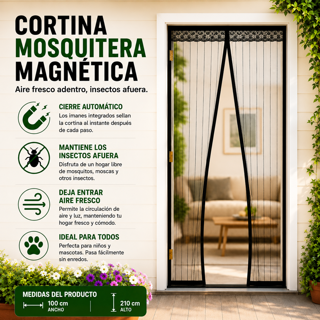 CORTINA MOSQUITERA MAGNÉTICA – Entra y sal sin dejar pasar mosquitos gracias a su cierre automático