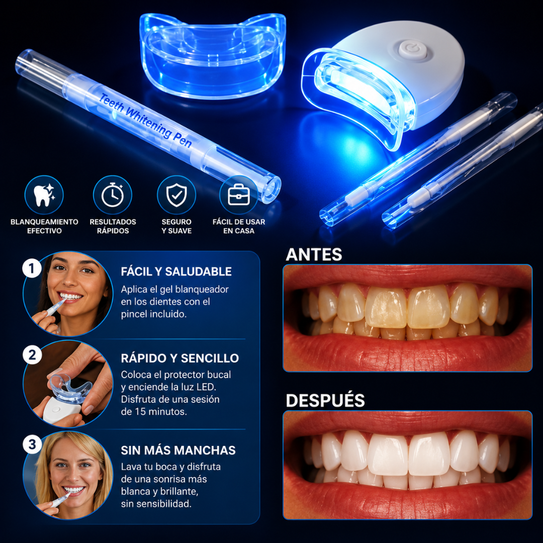 KIT BLANQUEADOR DENTAL LED PORTÁTIL DE 5 LUCES – Sonrisa más blanca en minutos