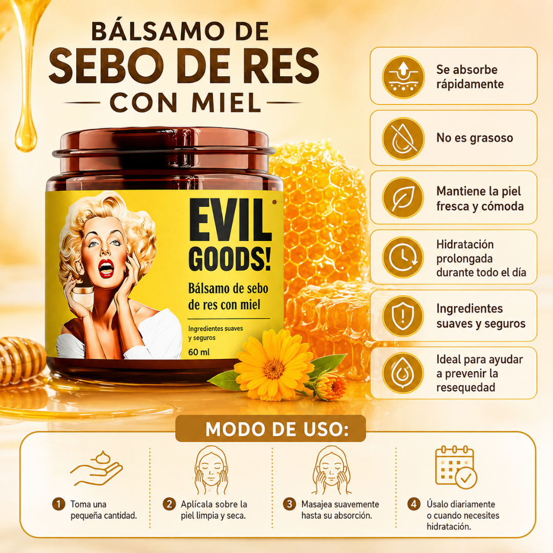 EVIL GOODS CEBO DE RES – Hidratación natural para rostro y piel con acabado suave y nutritivo