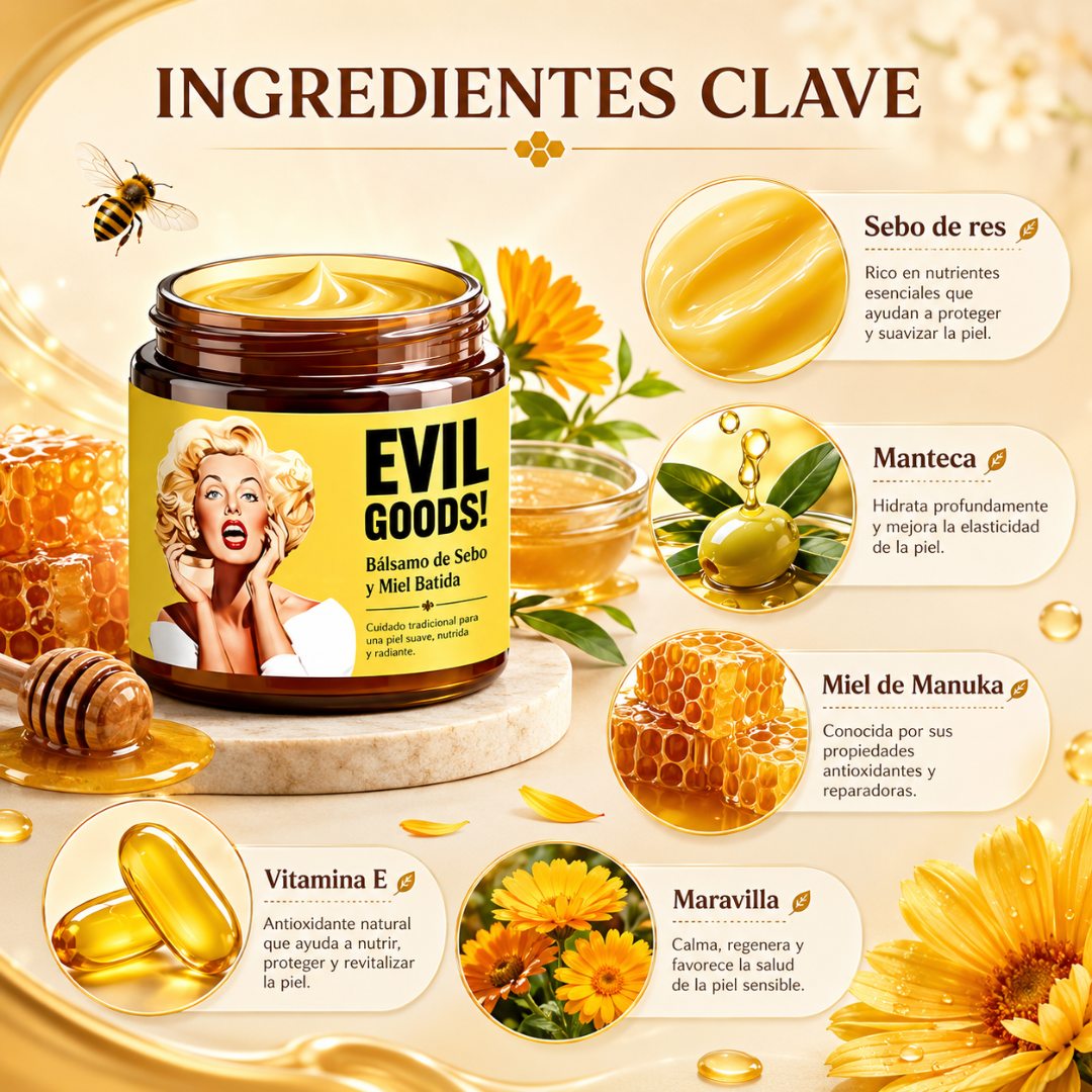 EVIL GOODS CEBO DE RES – Hidratación natural para rostro y piel con acabado suave y nutritivo