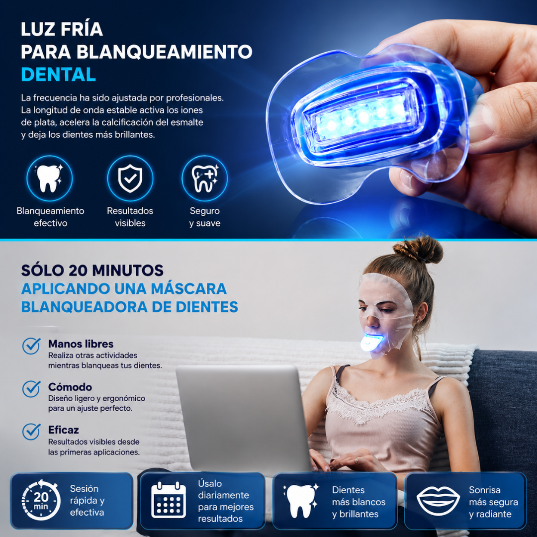 KIT BLANQUEADOR DENTAL LED PORTÁTIL DE 5 LUCES – Sonrisa más blanca en minutos