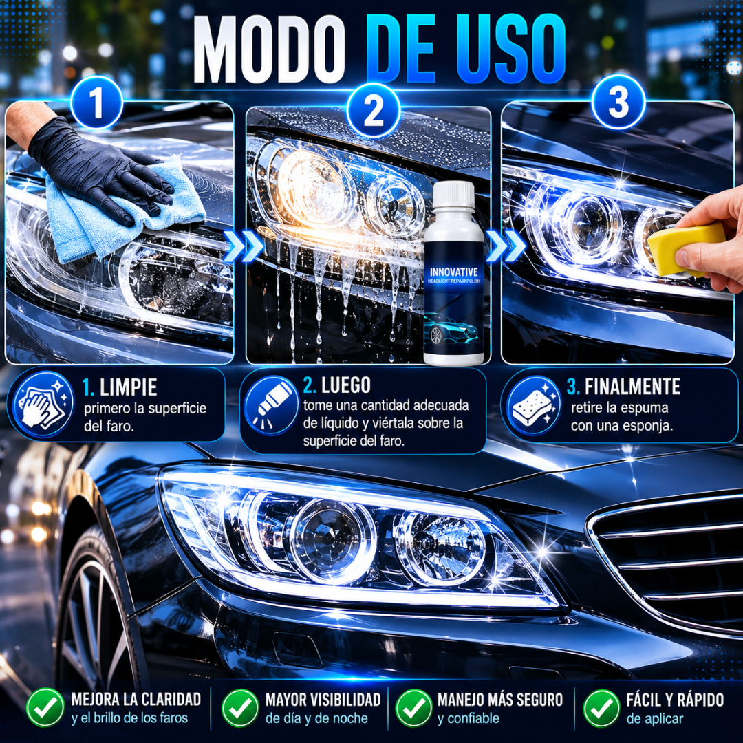 REPARADOR DE FAROS — Restaura la claridad de tus faros en minutos y ahorra el costo de comprar uno nuevo