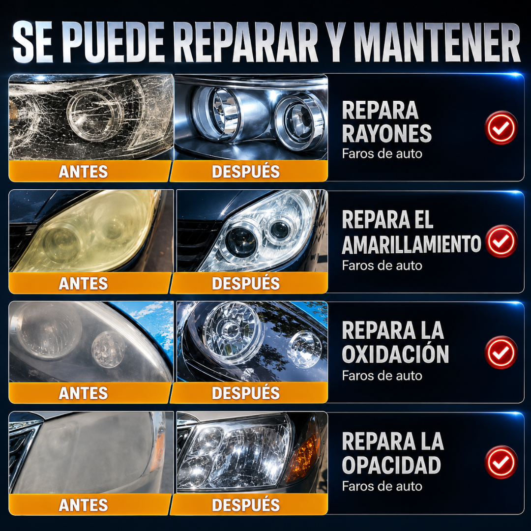 REPARADOR DE FAROS — Restaura la claridad de tus faros en minutos y ahorra el costo de comprar uno nuevo