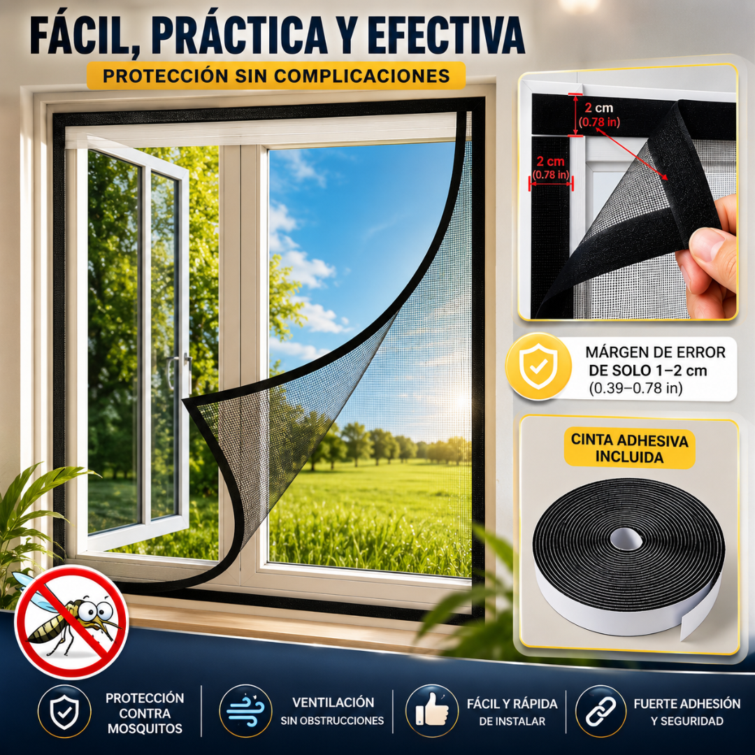 MOSQUITERA AJUSTABLE PARA VENTANA CON INSTALACIÓN FÁCIL - Aire fresco sin insectos