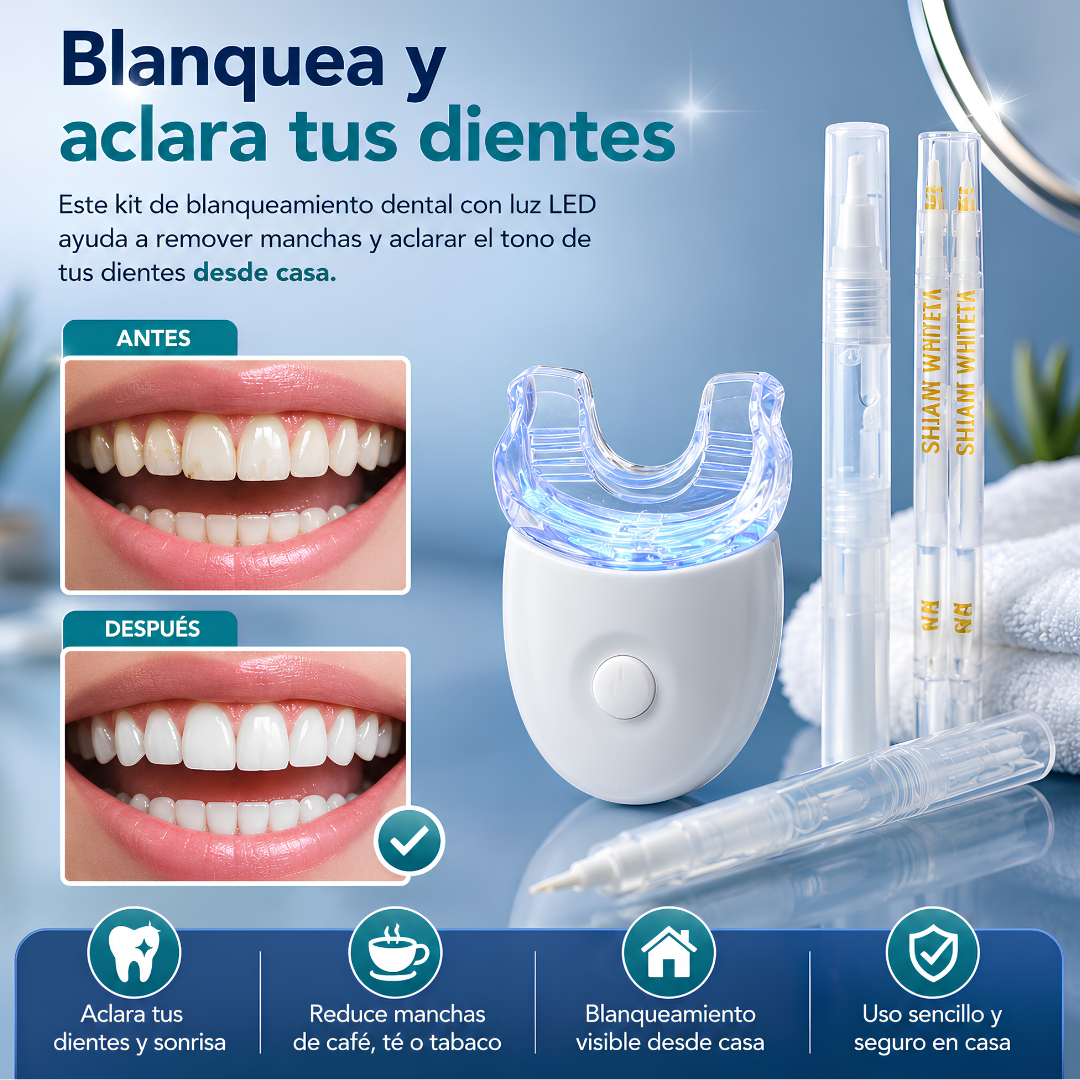 KIT BLANQUEADOR DENTAL LED PORTÁTIL DE 5 LUCES – Sonrisa más blanca en minutos