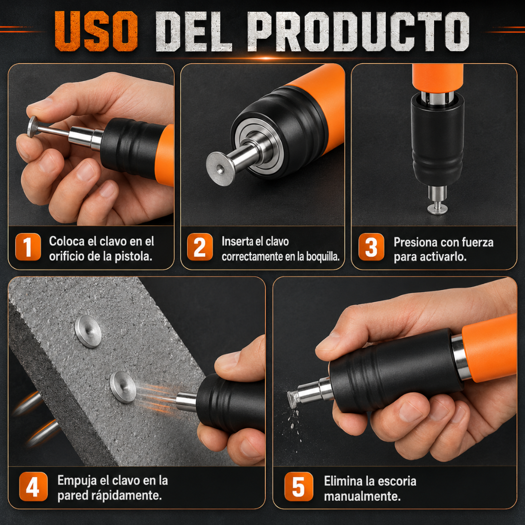 PISTOLA DE CLAVOS MANUAL CON REDUCCIÓN DE RUIDO - Fijación rápida sin complicaciones